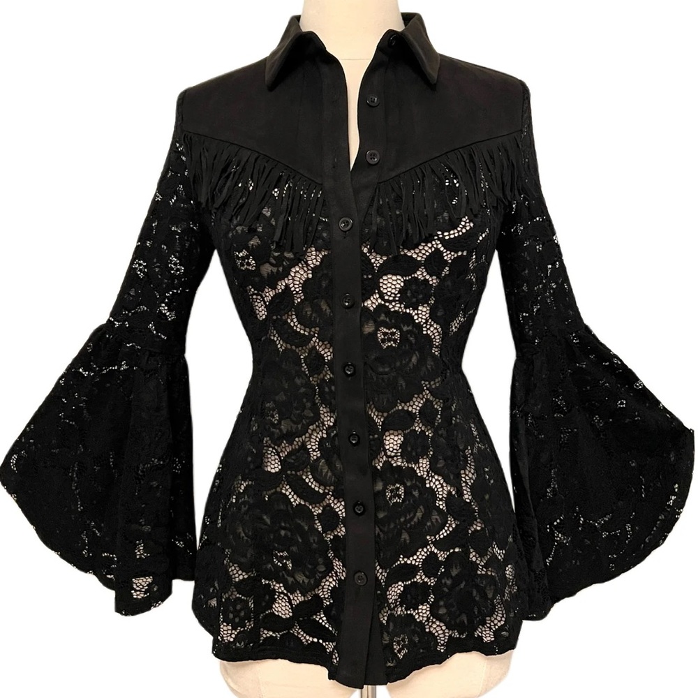 ElleRebel Wild West Bell Sleeve Lace button up shirt